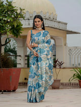 Multicolor Chinnon Ready-to-Wear Saree with Kutchi Mirror Work
