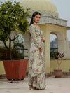 Cream Floral Chinnon Ready To Wear Saree with Mirror Border