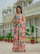 Multicolor Floral Chinnon Ready-to-Wear Saree