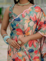Multicolor Floral Chinnon Ready-to-Wear Saree