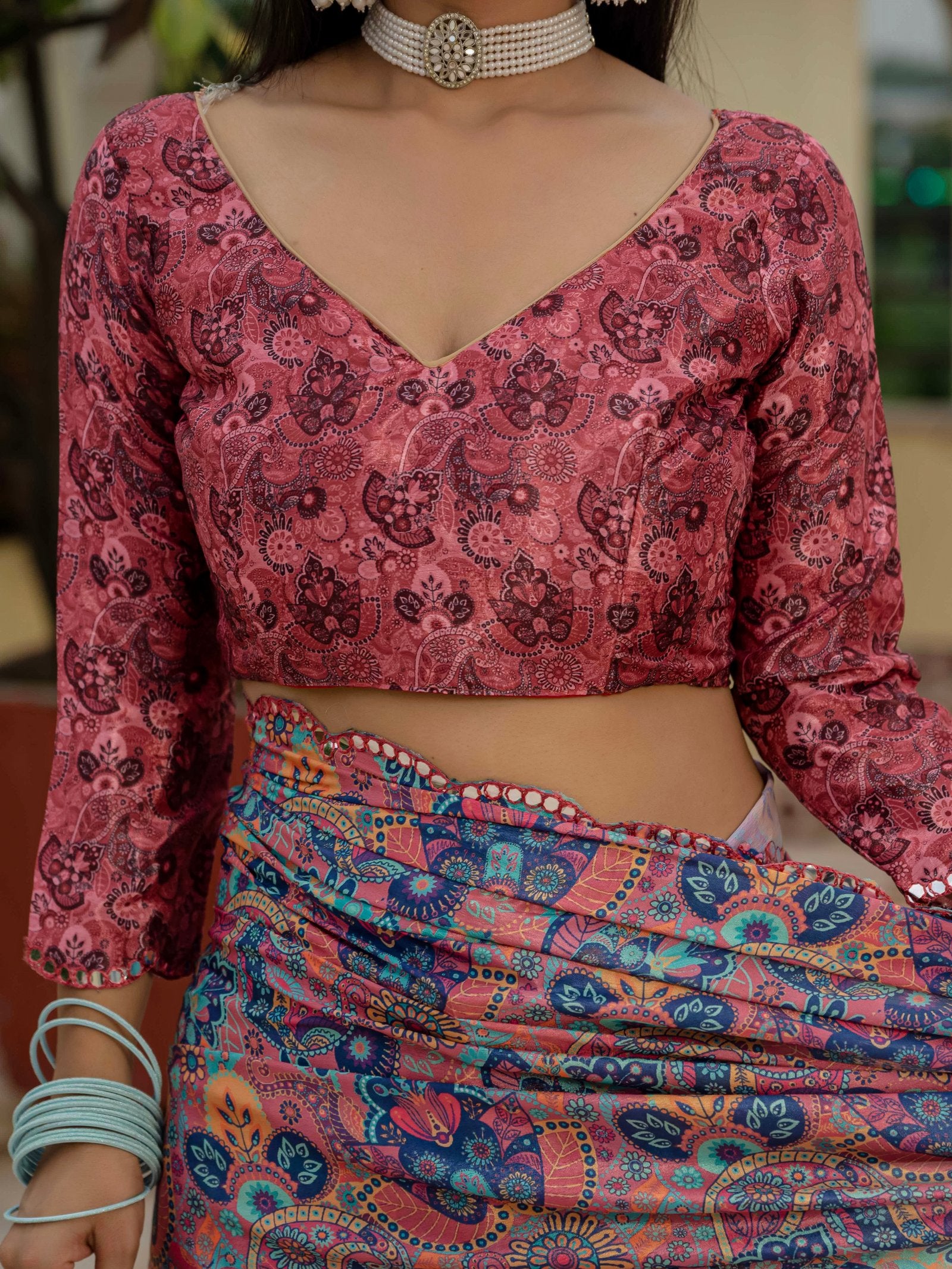 Multicolor Chinnon Ready-to-Wear Saree with Mirror Work