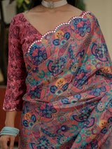Multicolor Chinnon Ready-to-Wear Saree with Mirror Work