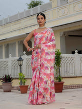 Multicolor Floral Chinnon Ready-to-Wear Saree with Mirror Lace