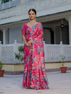 Rani Pink Floral Chinnon Ready-to-Wear Saree with Mirror Lace