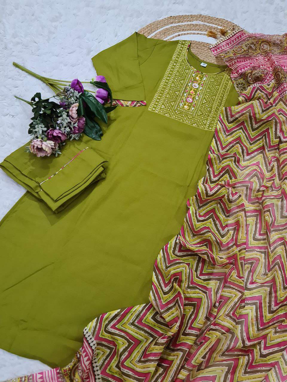 Embroidery Muslin Cotton Kurta Set