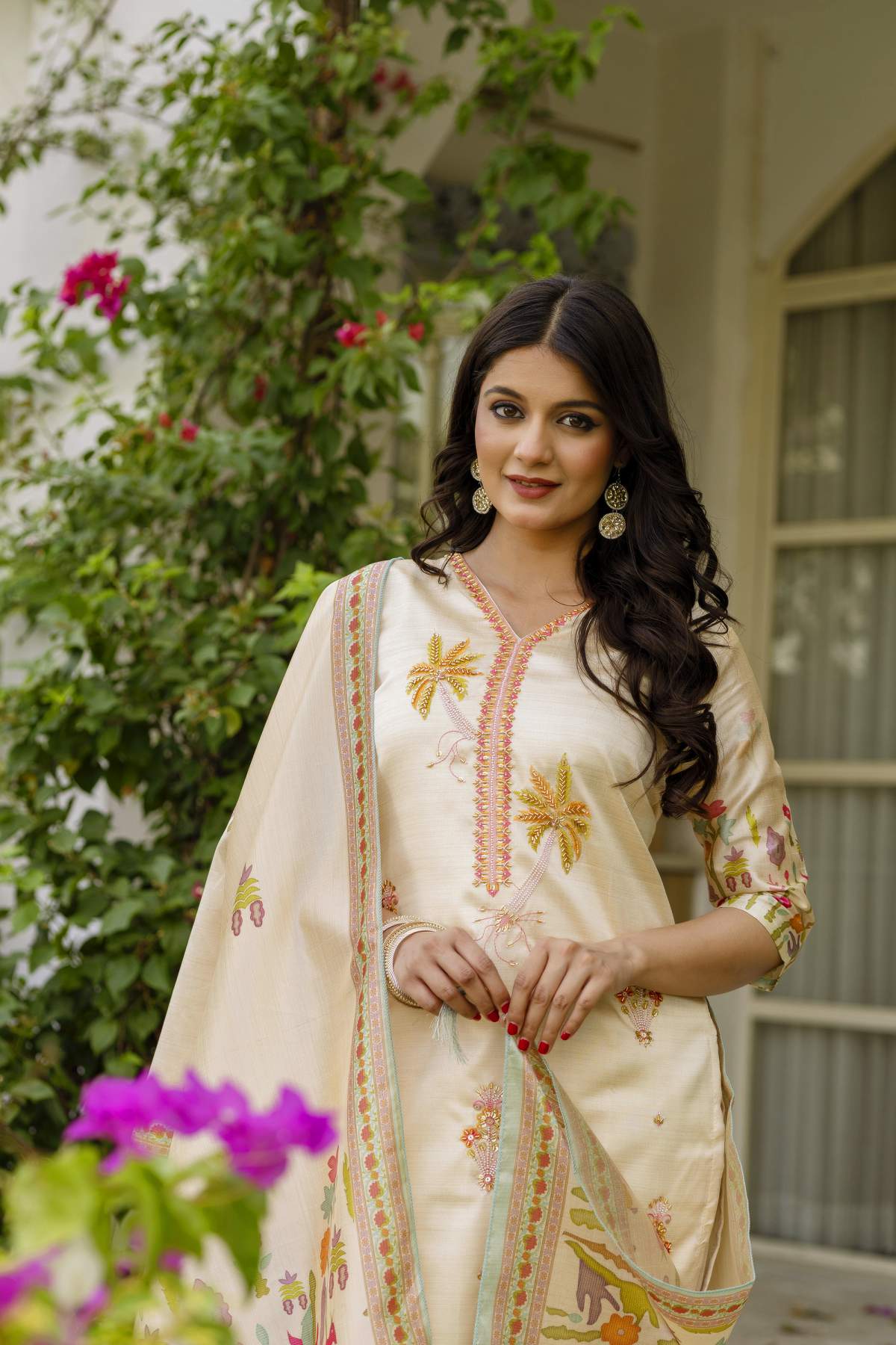 Embroidared Beads Viscose Assam Silk Kurta Set