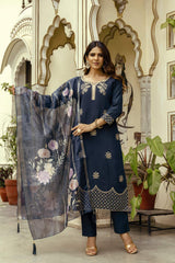 Embroidared Beads Viscose Chanderi Kurta Set