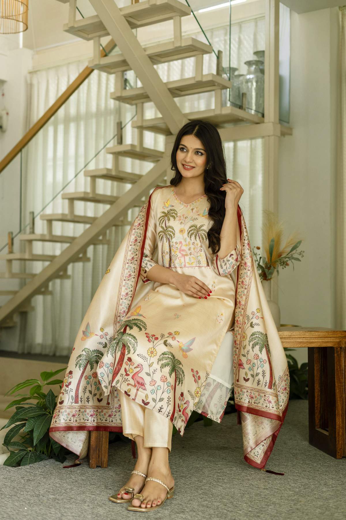 Embroidared Beads Viscose Assam Silk Kurta Set