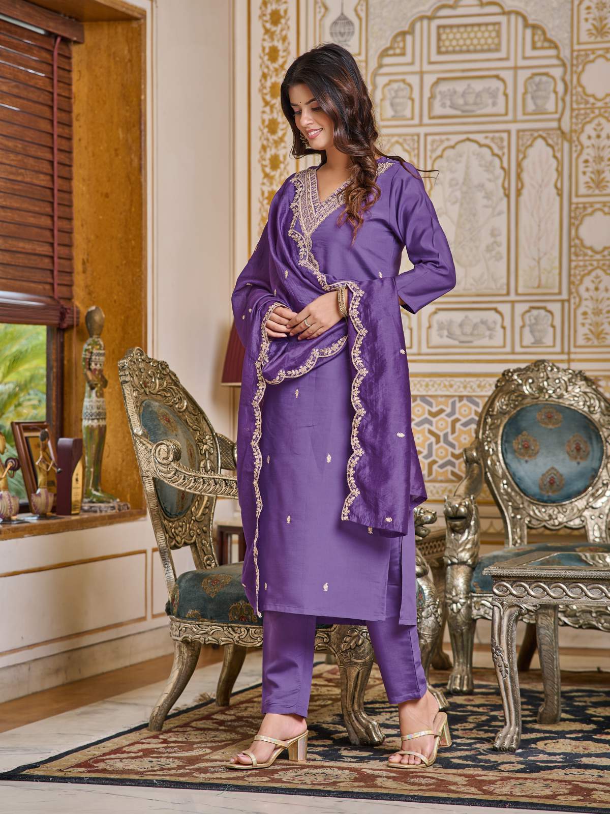 Embroidery Chanderi Kurta Set