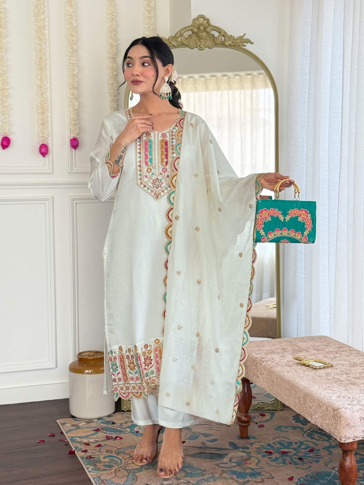 Embroidery Viscose Chanderi Kurta Set