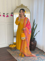 Embroidery Chanderi Silk Kurta Set