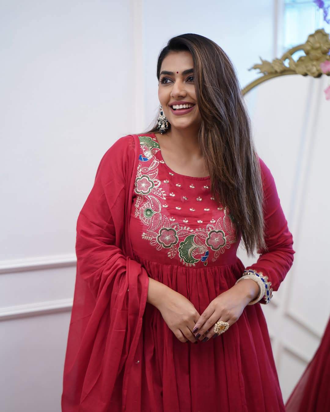 Maroon Embroidery Bsy Chinon Kurta Set