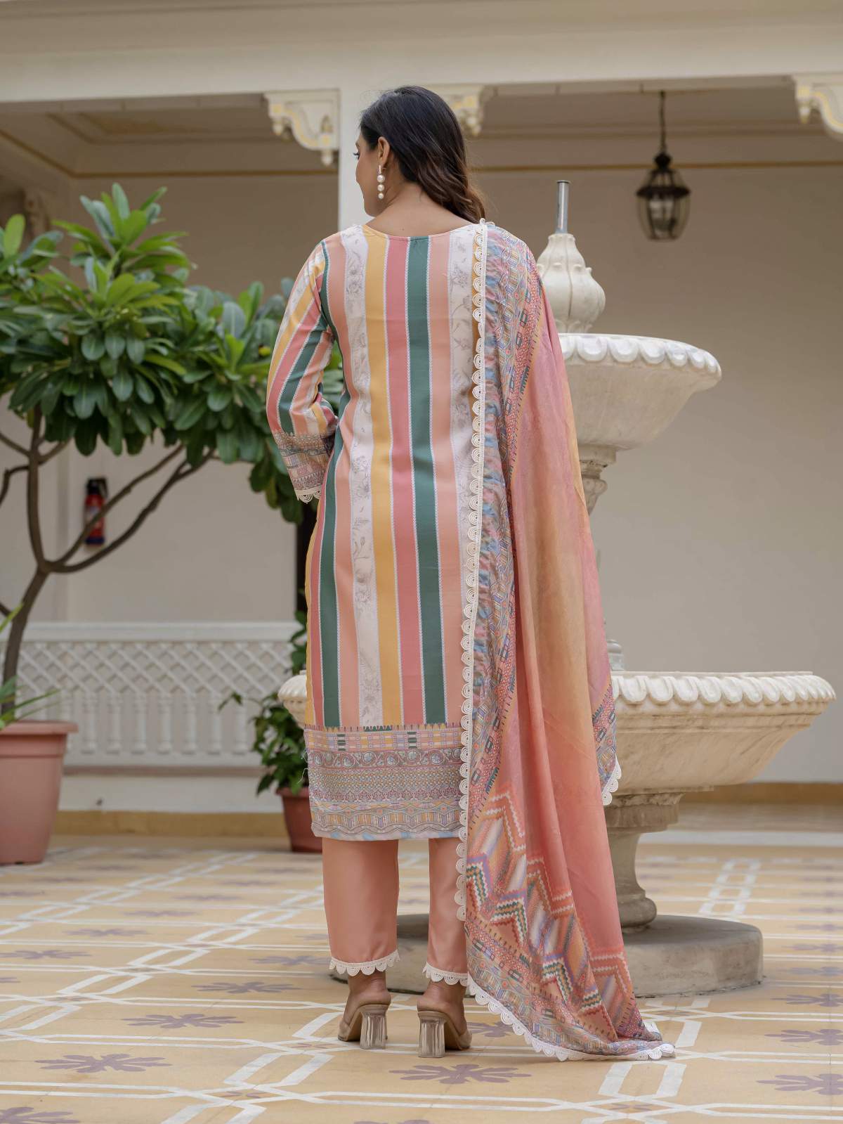 Orange Embroidery Rayon Slub Kurta Set