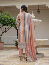 Orange Embroidery Rayon Slub Kurta Set