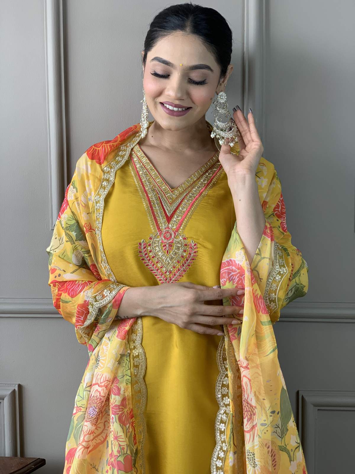 Embroidery Chanderi Kurta Set