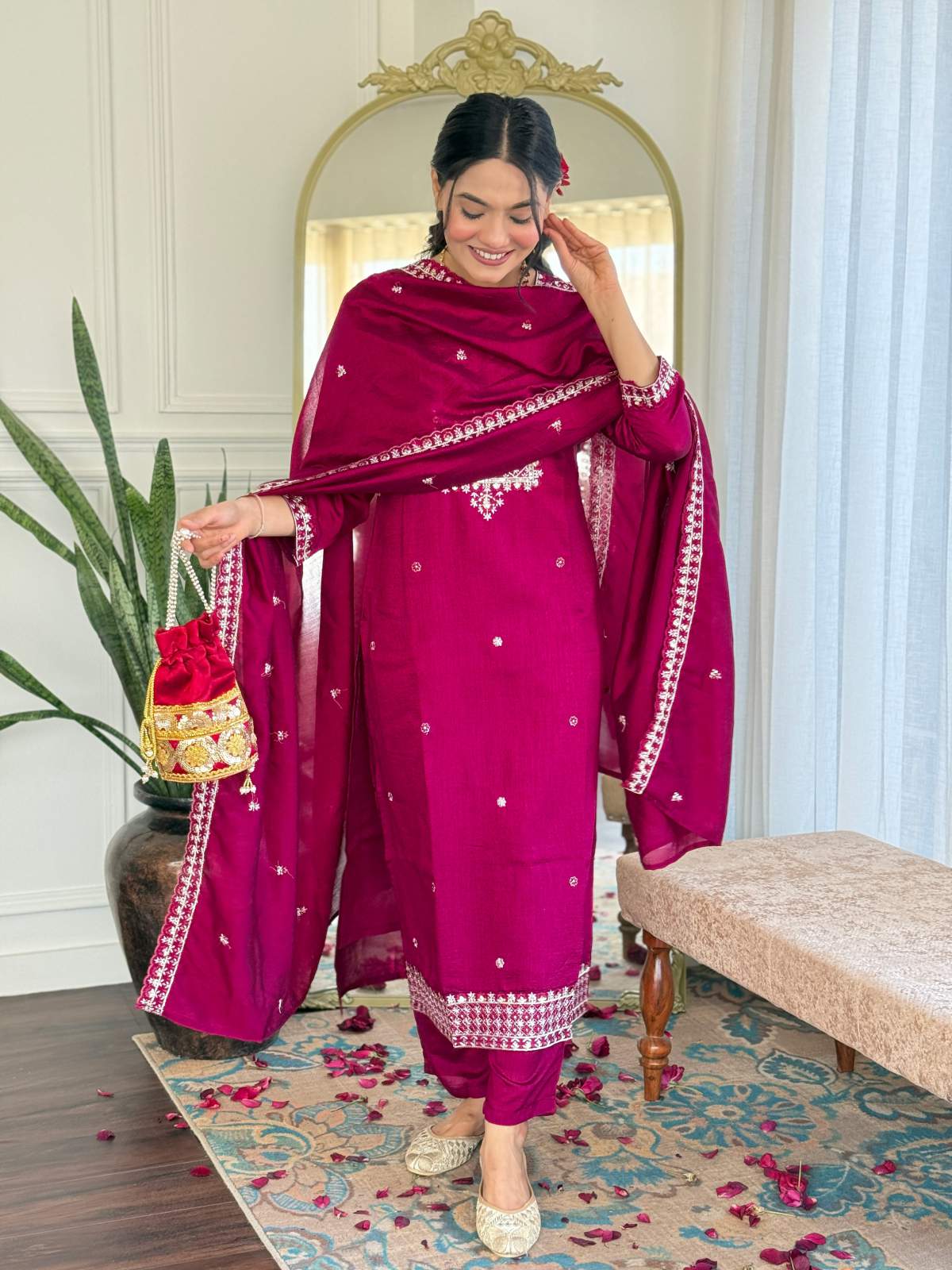 Embroidery Cp Vichitra Kurta Set