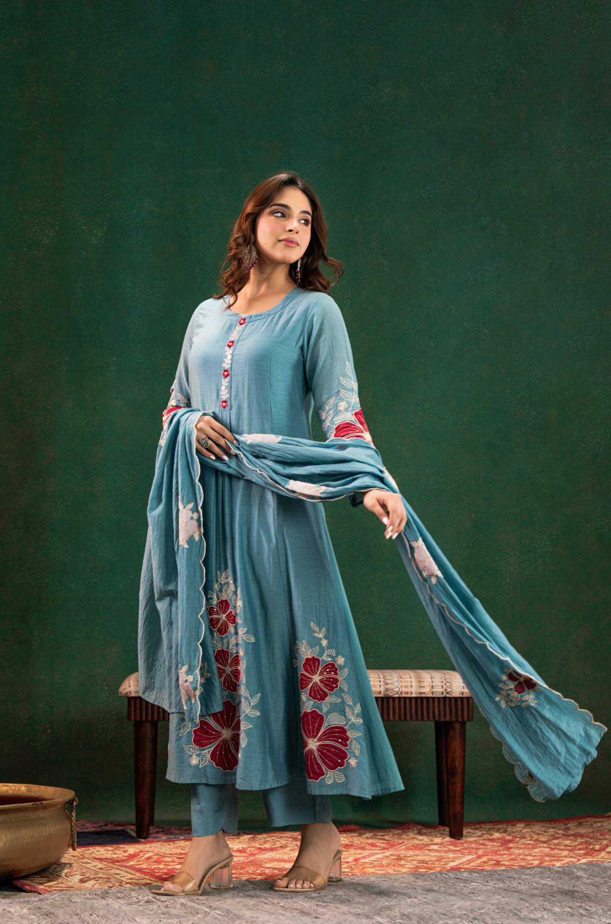Embroidared Chanderi Silk Kurta Set