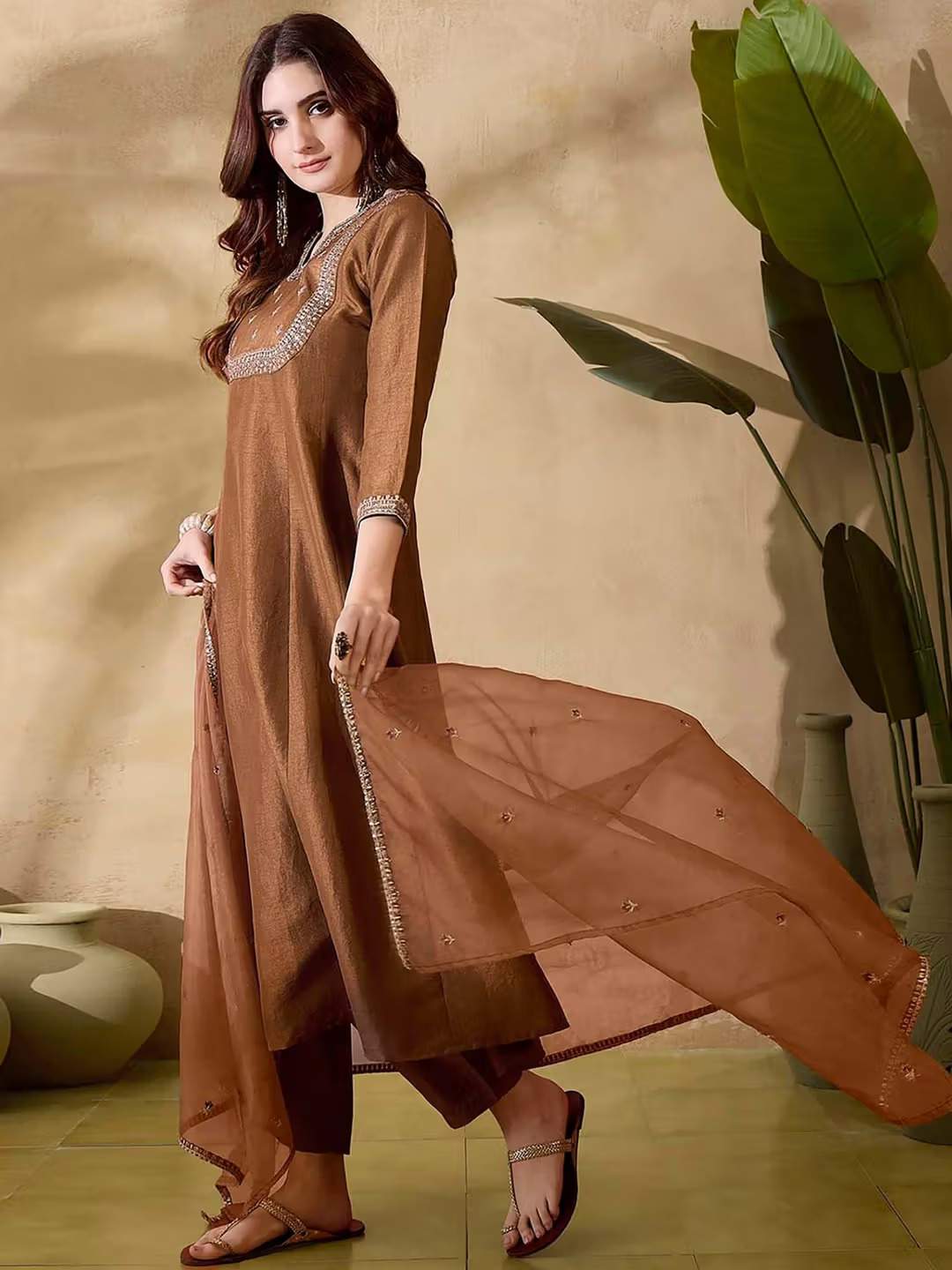Embroidared Vichitra Silk (full Inner) Kurta Set
