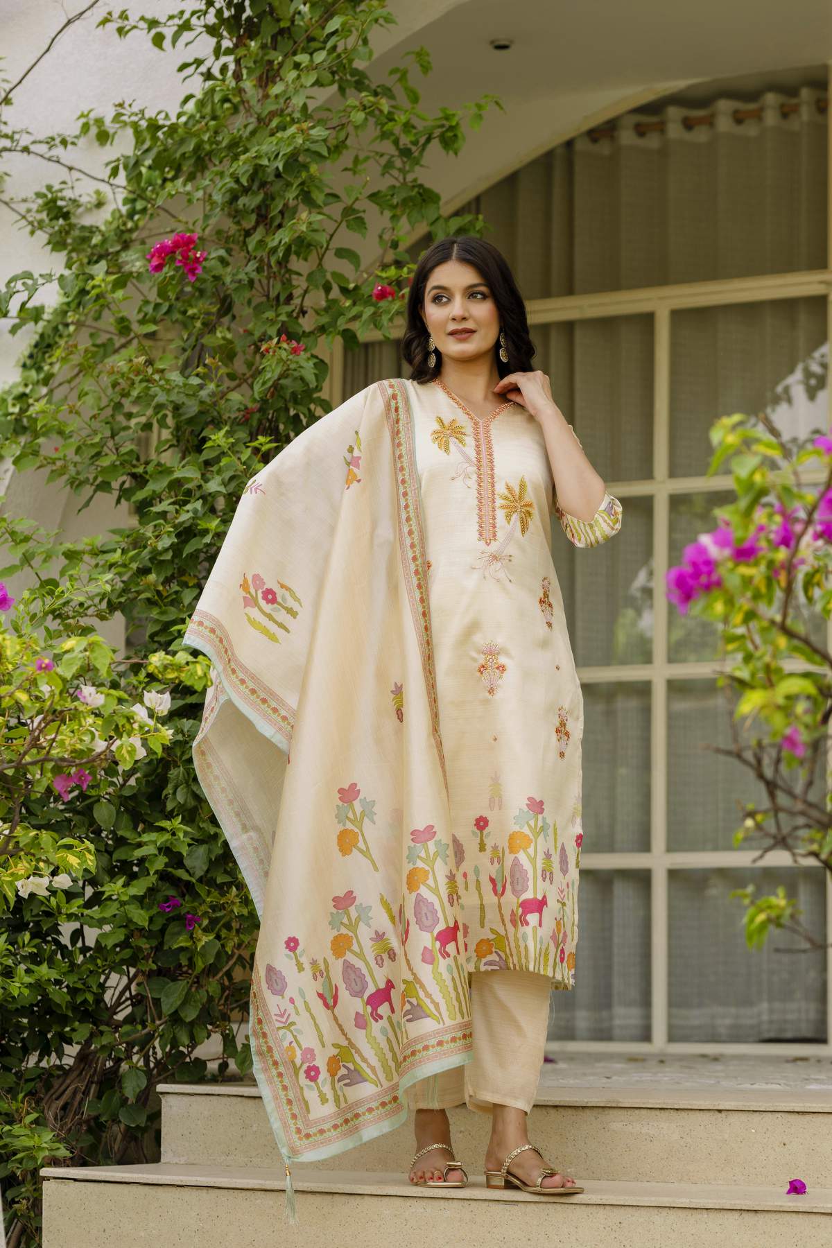 Embroidared Beads Viscose Assam Silk Kurta Set