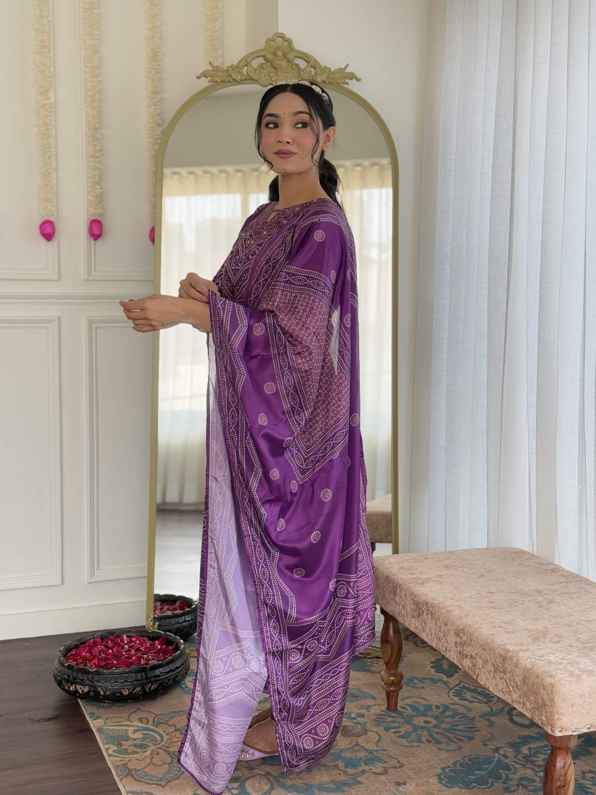 Hand Mirrored Franch Crepe Kurta Set