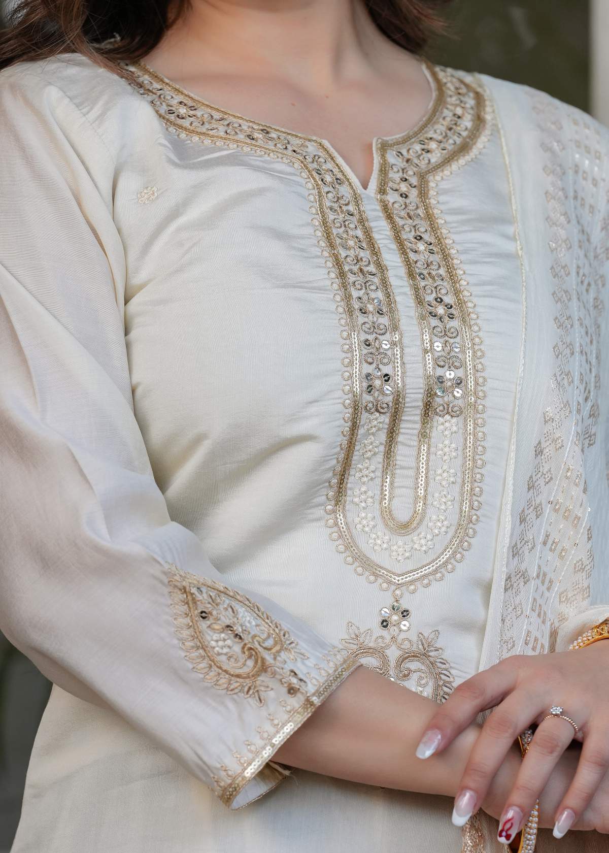 Embroidered Work - Viscose Chanderi Kurta Set