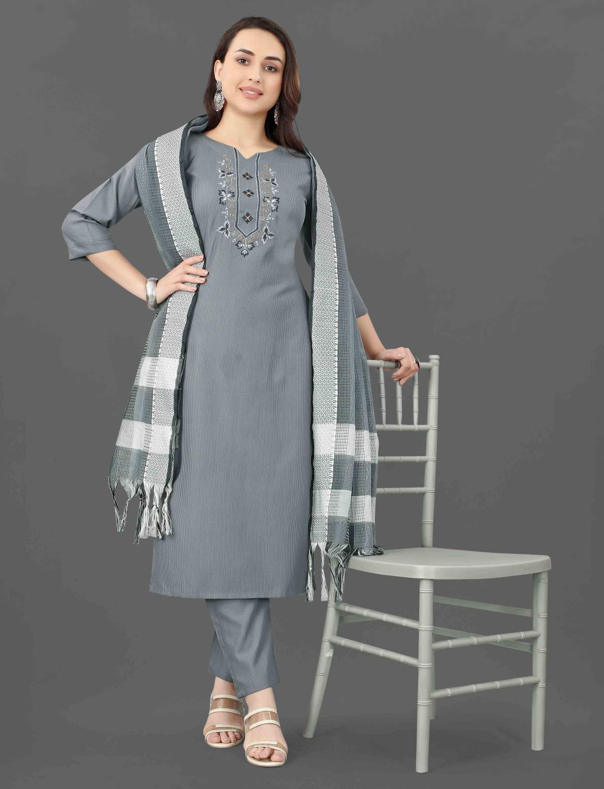 Embroidery & Mirror Work Cottan Blend Kurta Set