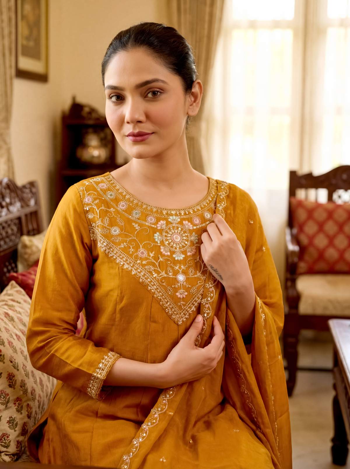 Embroidared Vichitra Silk Kurta Set