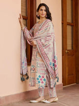 Fully Printed With Neck Pach Work Cottan Kurta Set