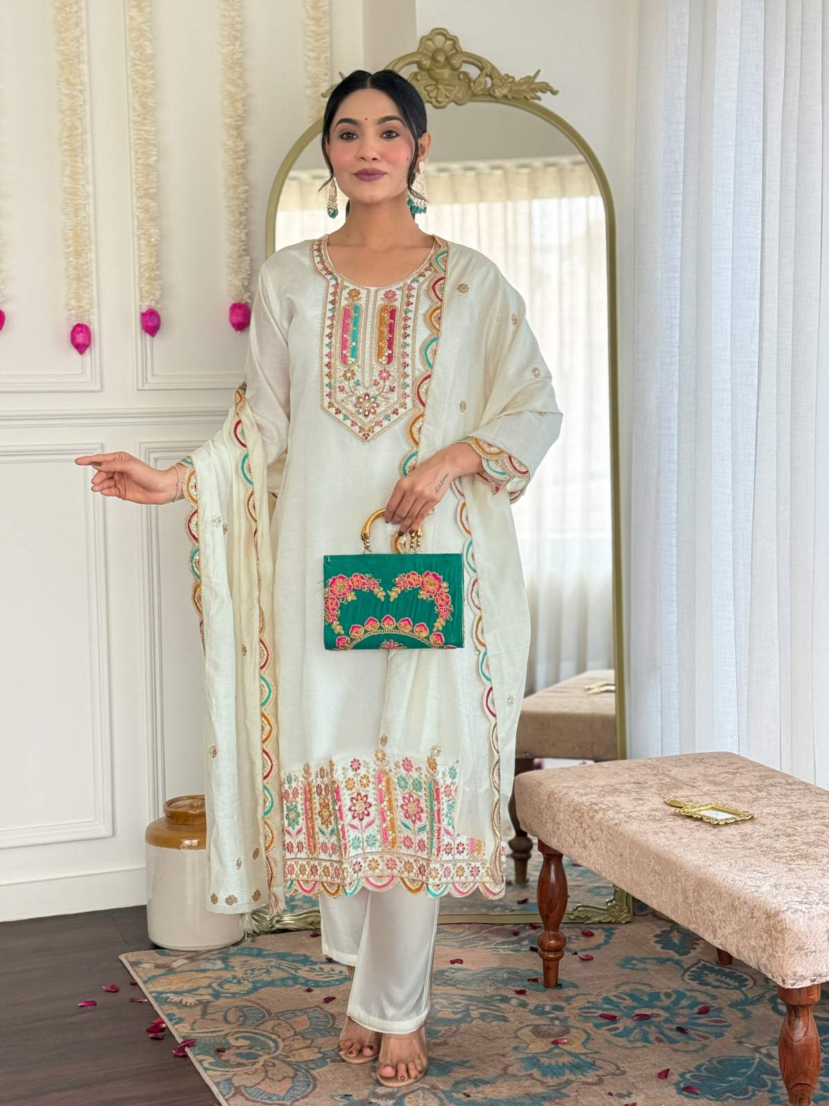 Embroidery Viscose Chanderi Kurta Set
