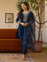 Embroidared Beads Viscose Chanderi Kurta Set