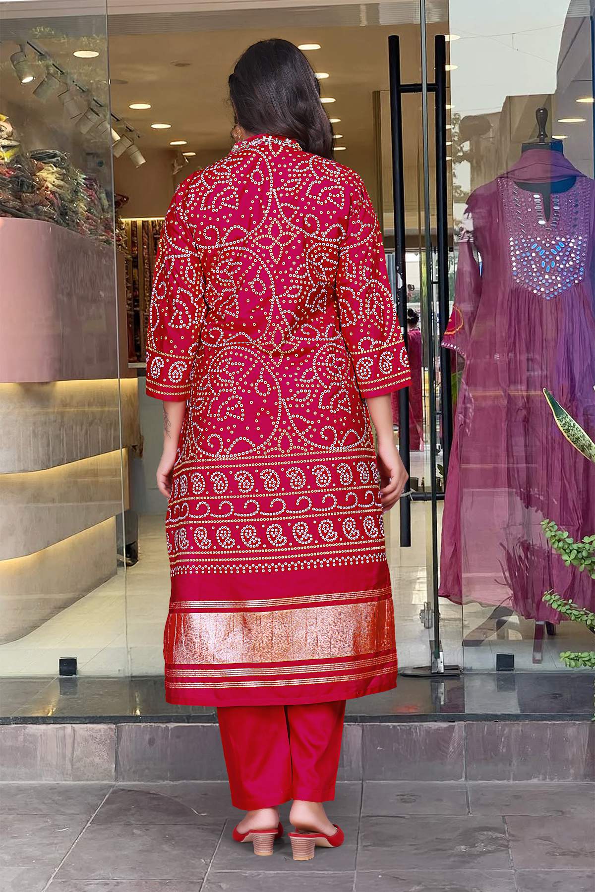 Navy Hand Printed With Embroidery Viscose Silk Kurta Set