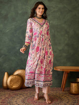 Cream Embroidared Rayon Kurta Set