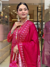 Navy Hand Printed With Embroidery Viscose Silk Kurta Set