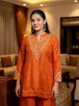 Embroidared Cp Vichitra Silk Kurta Set