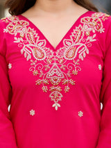Pink Embroidared Beads Roman Silk With Cotton Lining Kurta Set