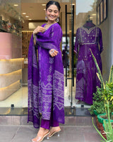 Printed & V-neck Embroidary French Crepe Kurta Set
