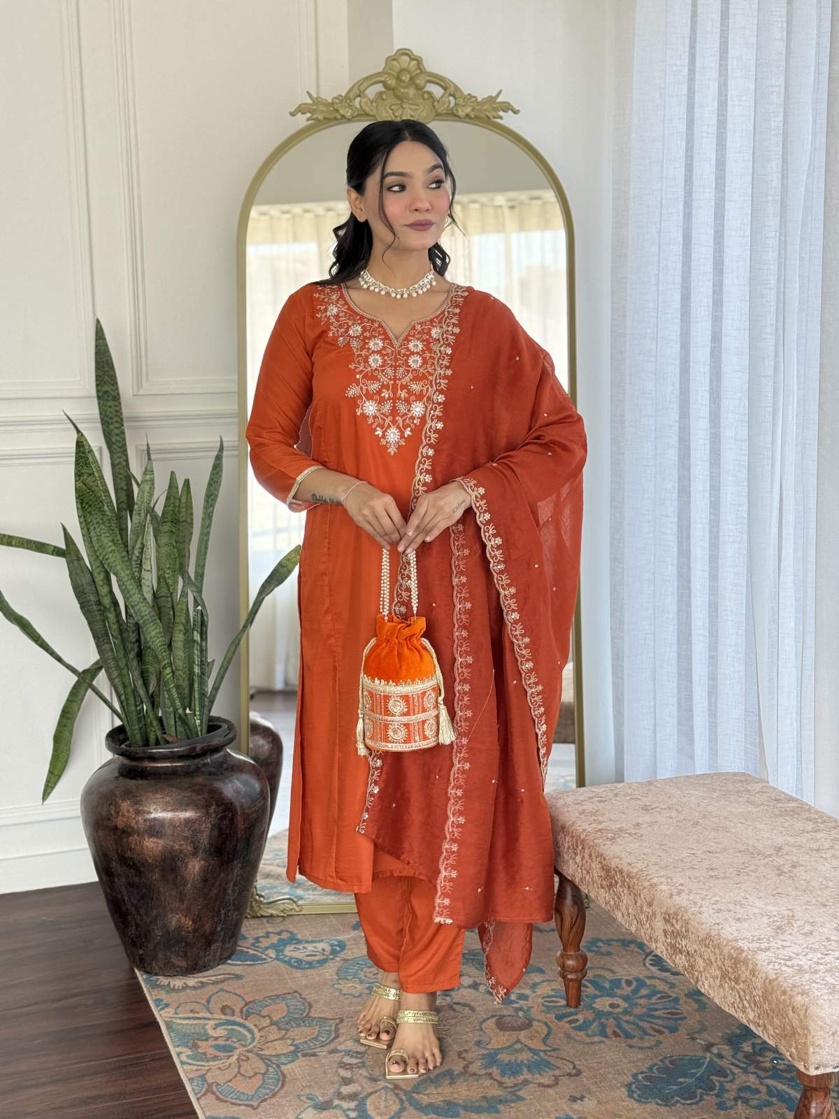 Embroidery Viscose Chinon Kurta Set