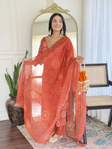 Orange Embroidery Rayon Kurta Set