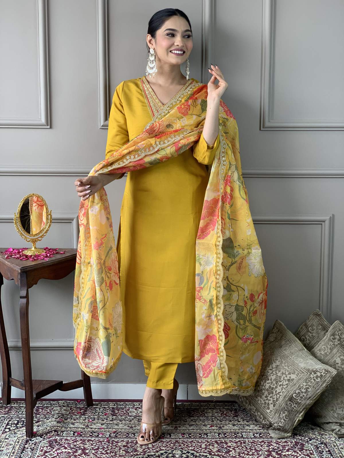 Embroidery Chanderi Kurta Set