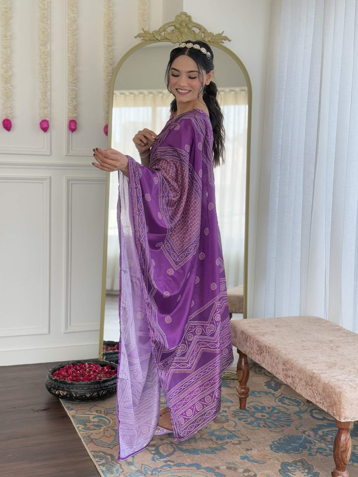 Hand Mirrored Franch Crepe Kurta Set