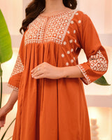 Rust Orange Thread Viscose Rayon Kurta Set with Dupatta
