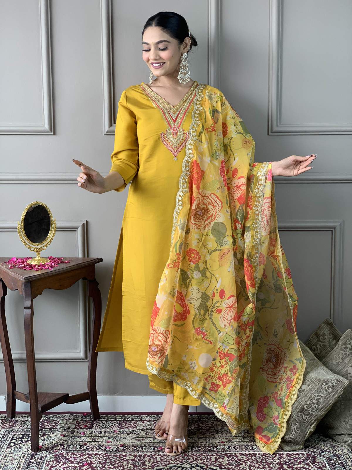 Embroidery Chanderi Kurta Set
