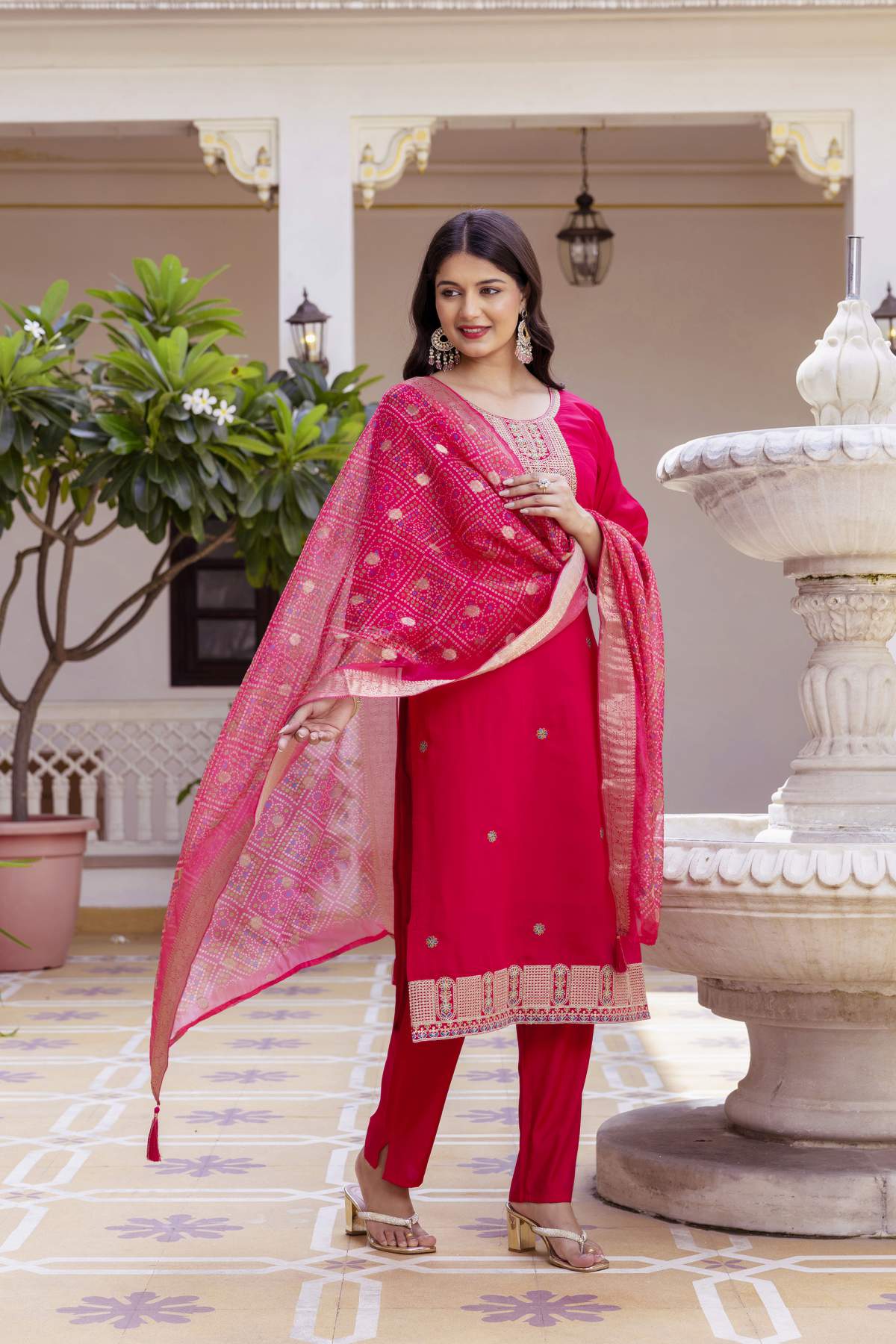 Embroidared Viscose Chanderi Kurta Set