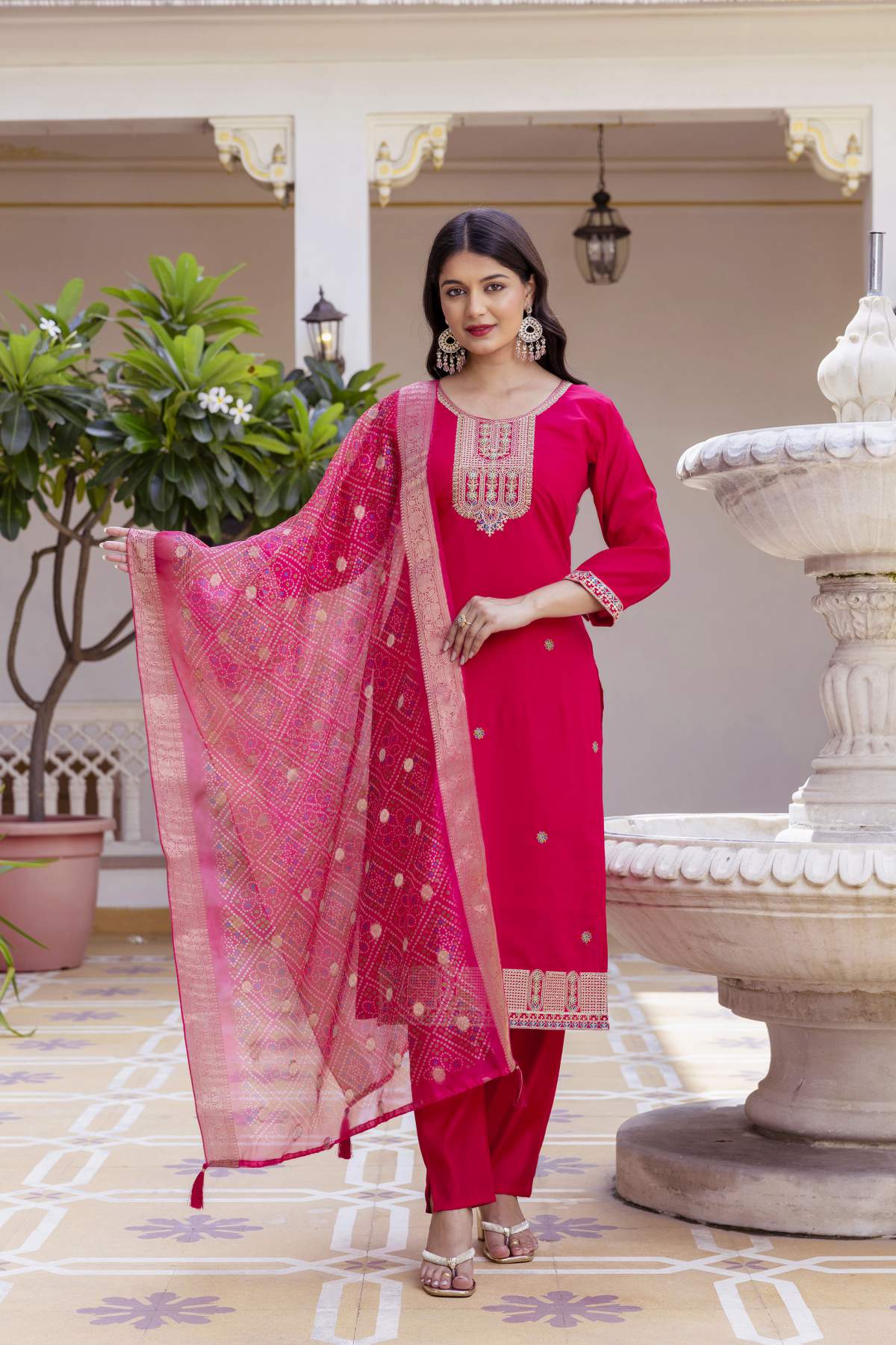 Embroidared Viscose Chanderi Kurta Set