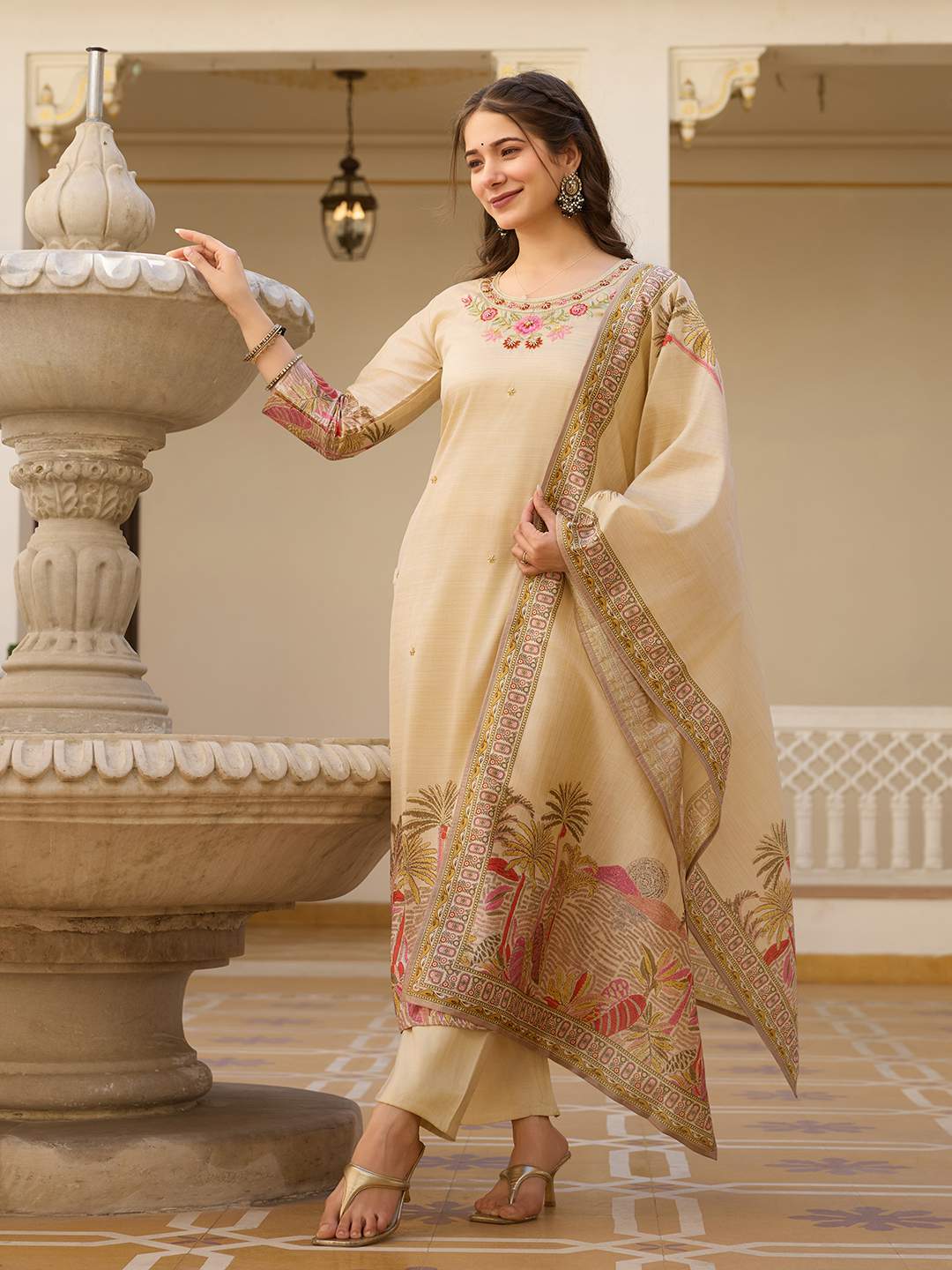 Embroidared Beads Viscose Assam Silk Kurta Set