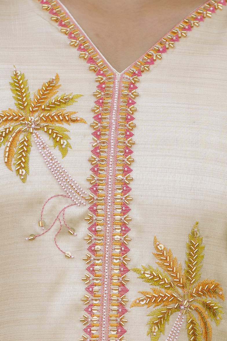 Embroidared Beads Viscose Assam Silk Kurta Set