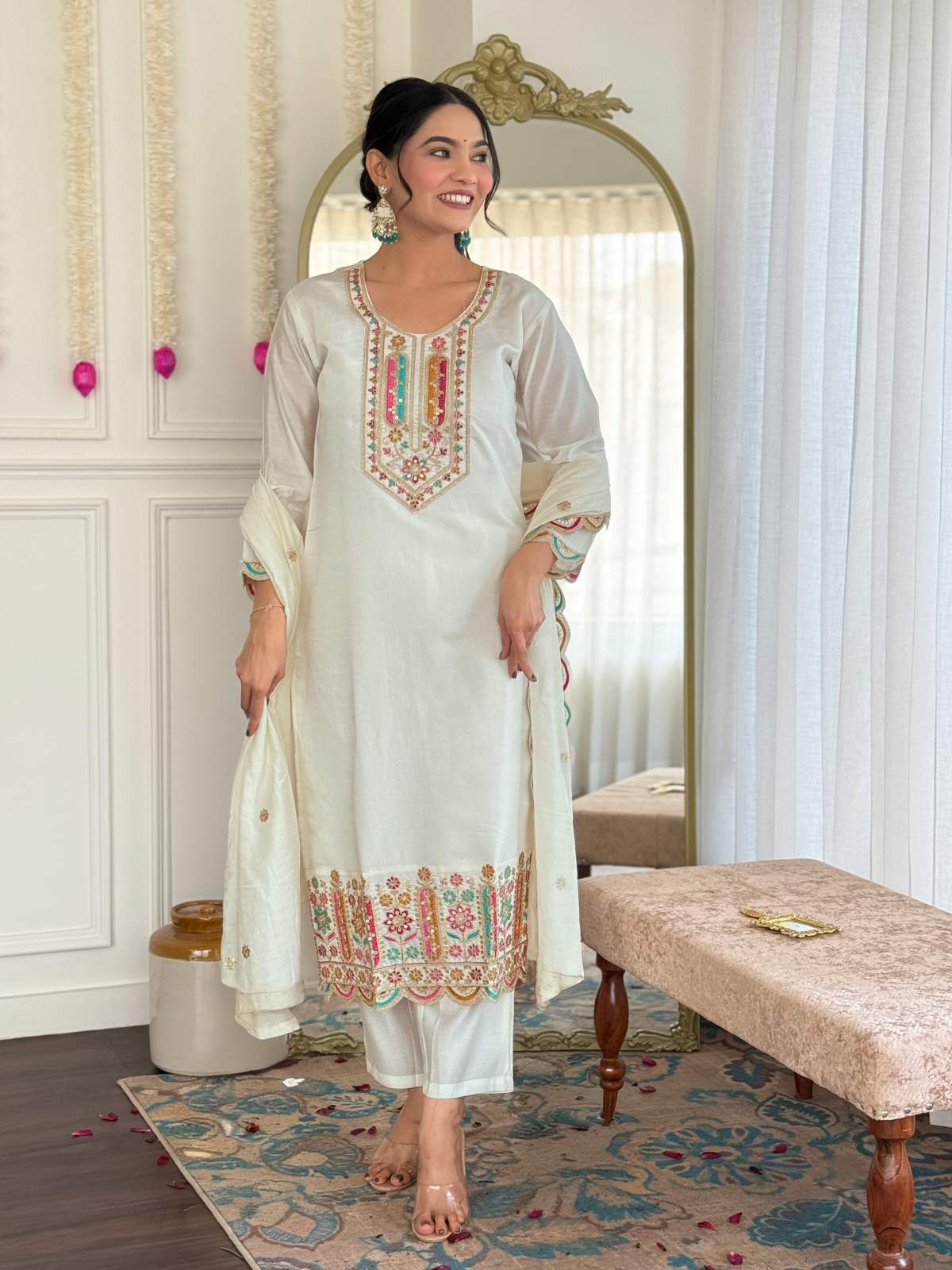 Embroidery Viscose Chanderi Kurta Set