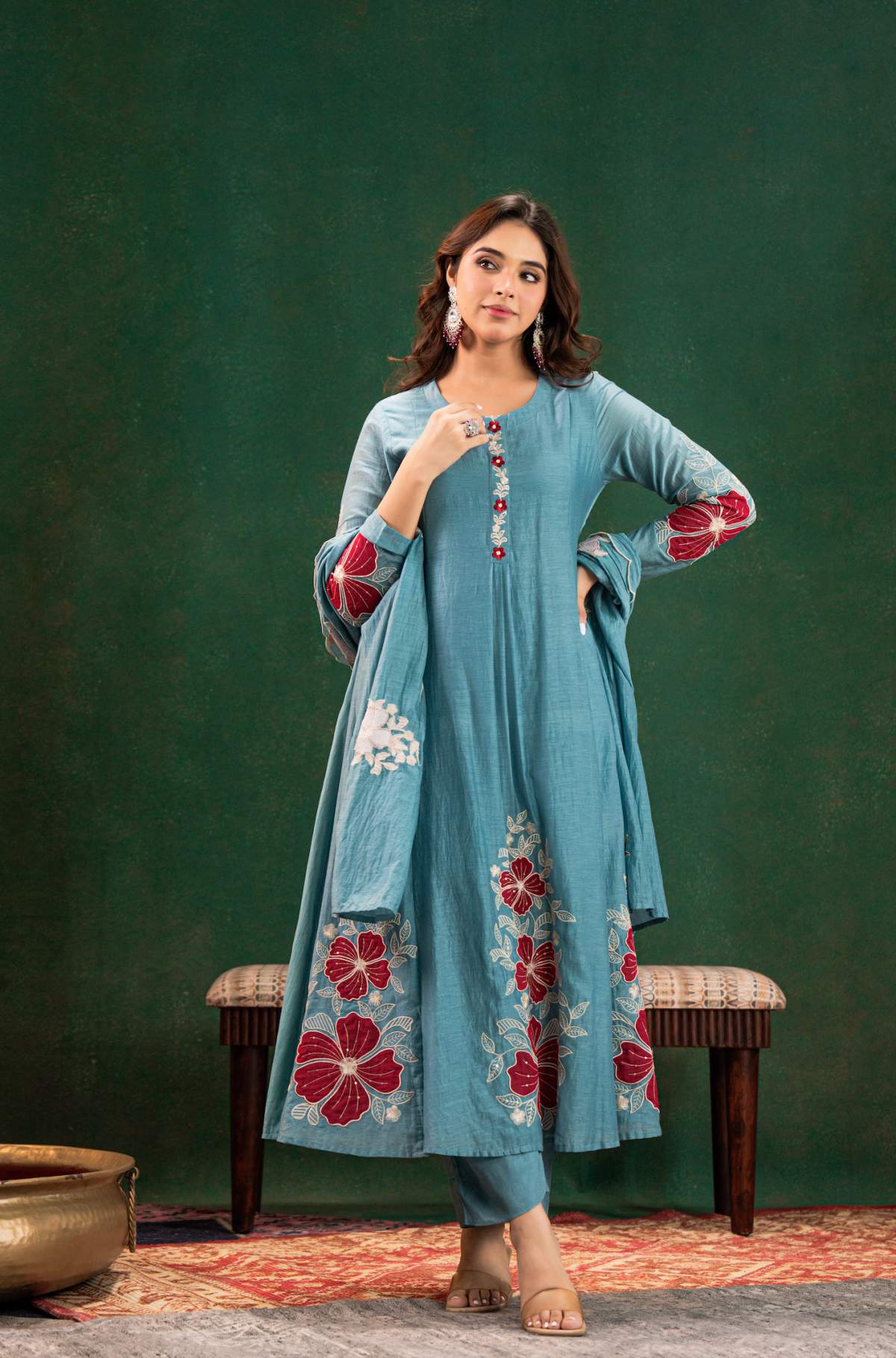 Embroidared Chanderi Silk Kurta Set
