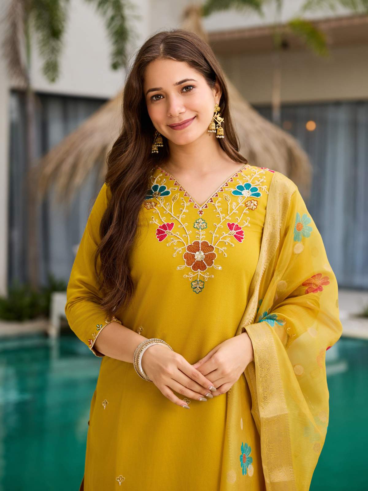Embroidared Beads Viscose Gadhwal Kurta Set