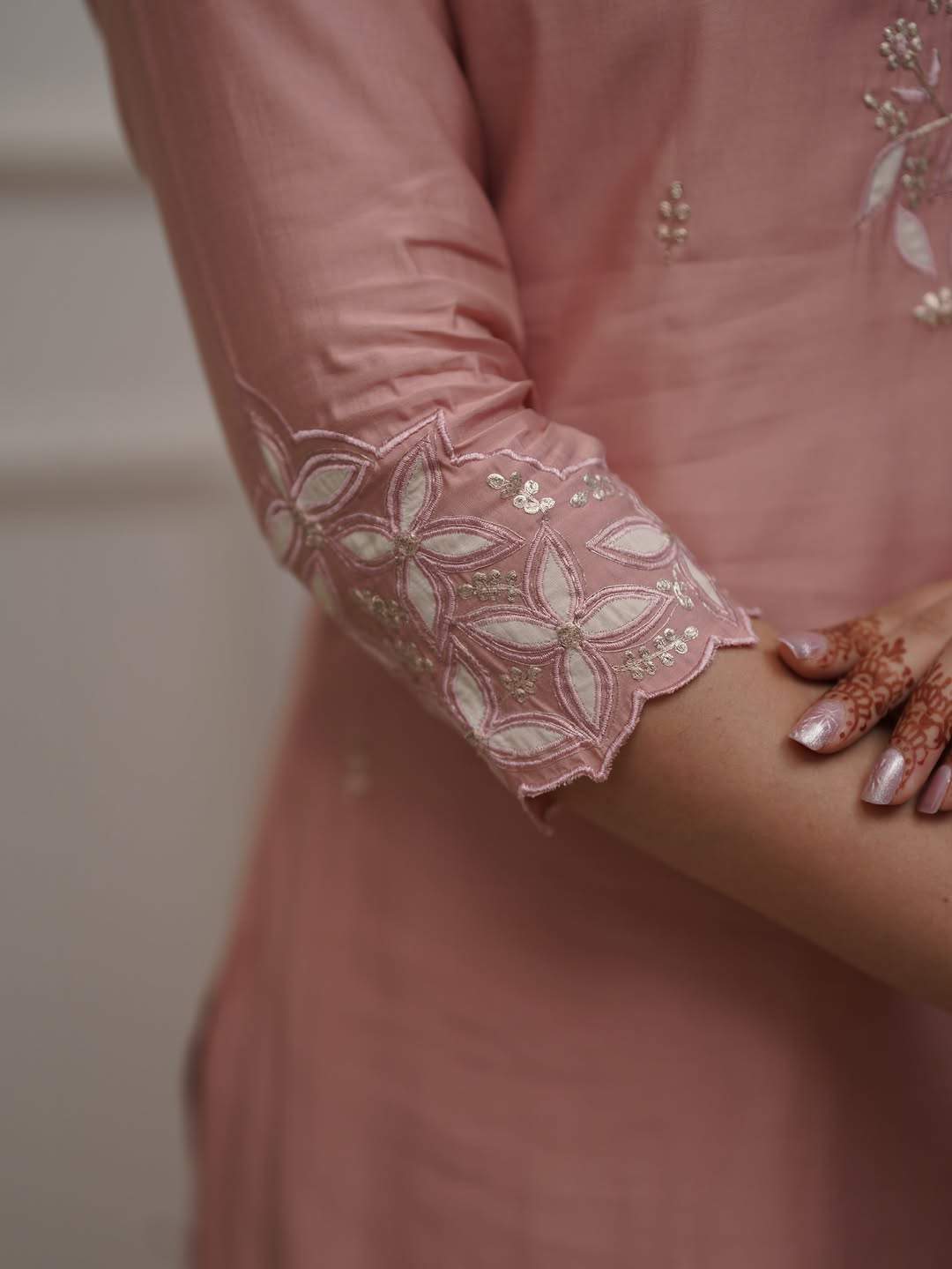 Peach Embroidery Pv Chanderi Kurta Set